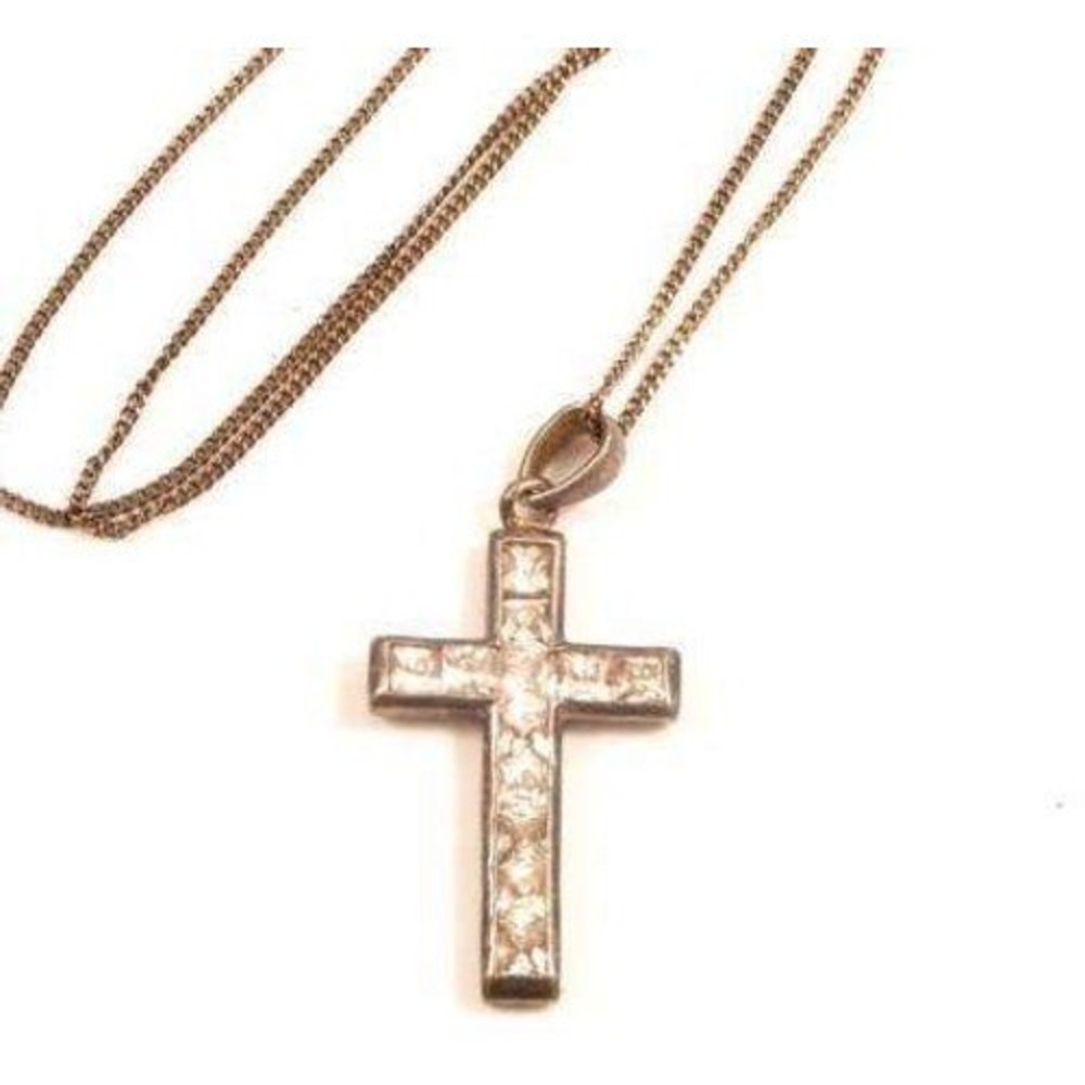 Vintage Style Cross Pendant Necklace Clear Princess Cut Stones Christian Jewelry